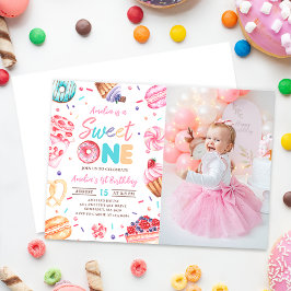 Sweet One Donut Snoep 1st Birthday Foto Kaart