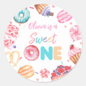 Sweet One Donut Snoep Verjaardag Sticker (Voorkant)