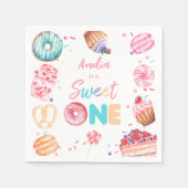 Sweet One Donut Snoep Verjaardagspapier Servet (Voorkant)