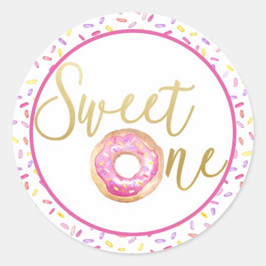 Sweet One Donut Sprinkle Party Favoriet Label (Voorkant)