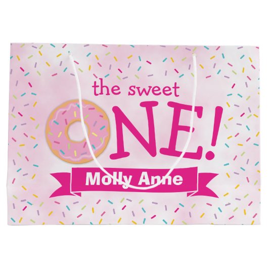 Sweet ONE Donut Sprinkles 1st Birthday Girl Groot Cadeauzakje (Achterkant)