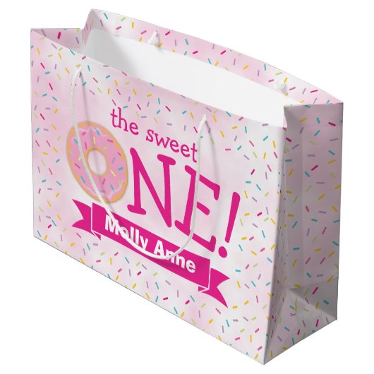 Sweet ONE Donut Sprinkles 1st Birthday Girl Groot Cadeauzakje (Achterkant Gekanteld)