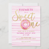 Sweet One Donut Stripe Pink 1e verjaardag Kaart (Voorkant)