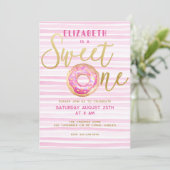 Sweet One Donut Stripe Pink 1e verjaardag Kaart (Staand voorkant)