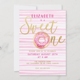 Sweet One Donut Stripe Pink 1e verjaardag Kaart
