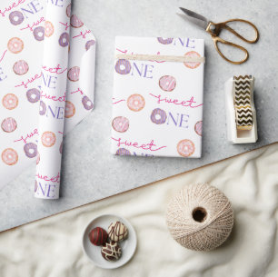Sweet One Donut Thema Verjaardagsfeestje Cadeaupapier