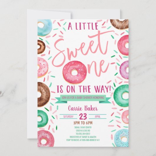 Sweet One Donut ThMED Baby shower Invitation Kaart (Voorkant)