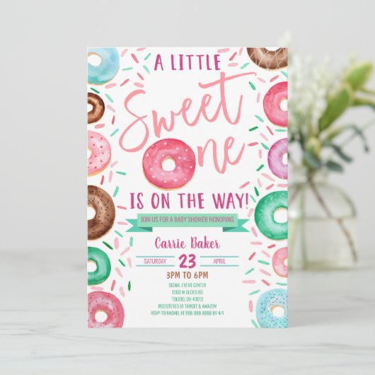 Sweet One Donut ThMED Baby shower Invitation Kaart (Staand voorkant)