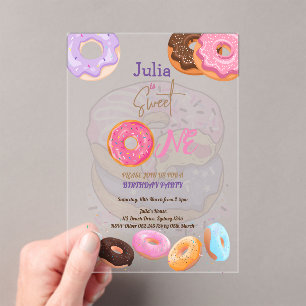 Sweet One Donut verjaardag roze Acryl Uitnodigingen