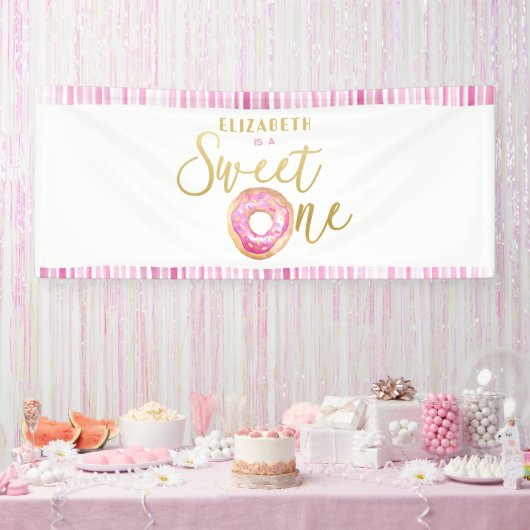 Sweet One Donut Verjaardag Roze en Goud Decor Spandoek (Feest)