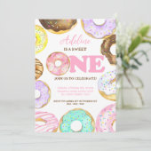 Sweet One Donuts 1st Birthday Meisje Waterverf Kaart (Staand voorkant)