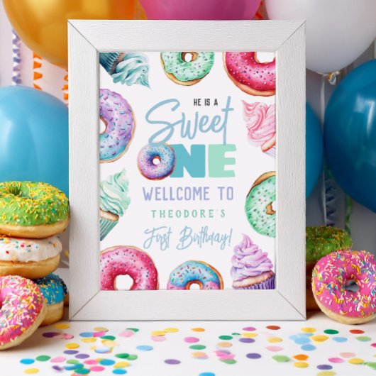 Sweet One Donuts Boy 1st Birthday Welcome Party Poster