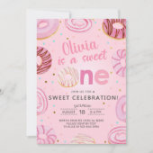 Sweet One donuts girl, eerste verjaardag uitnodigi Kaart (Voorkant)