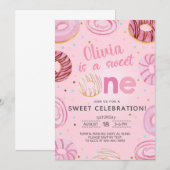 Sweet One donuts girl, eerste verjaardag uitnodigi Kaart (Voorkant / Achterkant)