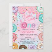 Sweet One donuts girl, eerste verjaardag uitnodigi Kaart (Voorkant)