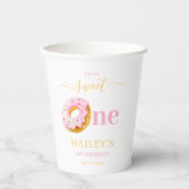 Sweet One Donuts Verjaardag Uitnodiging, Meisjes 1 Papieren Bekers (Voorkant)