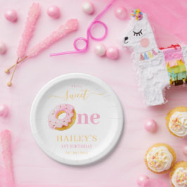 Sweet One Donuts Verjaardag Uitnodiging, Meisjes 1 Papieren Bordje