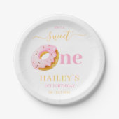 Sweet One Donuts Verjaardag Uitnodiging, Meisjes 1 Papieren Bordje (Voorkant)
