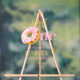 Sweet One Donuts verjaardagsuitnodiging, roze donu Acryl Bord