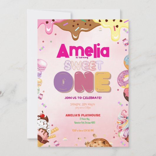 Sweet One eerste verjaardag uitnodiging | met een (Voorkant)