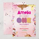 Sweet One eerste verjaardag uitnodiging | met een (Voorkant / Achterkant)