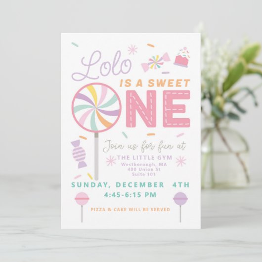 Sweet One First Birthday customizable Invitation Kaart (Staand voorkant)