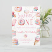 Sweet One First Birthday Fotouitnodiging Kaart (Staand voorkant)