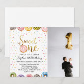 Sweet One First Birthday Invitation, Donut 1st Feestdagenkaart (Voorkant / Achterkant)