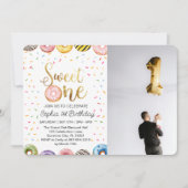 Sweet One First Birthday Invitation, Donut 1st Feestdagenkaart (Voorkant)