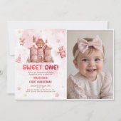Sweet One First Birthday Pink Gingerbread Foto Kaart (Voorkant)
