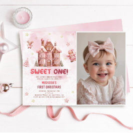 Sweet One First Birthday Pink Gingerbread Foto Kaart