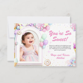 Sweet One First Birthday Thank You Card with photo Bedankkaart