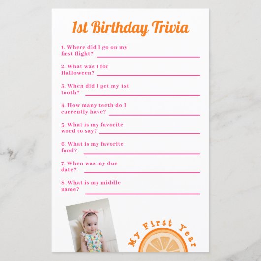 Sweet One First Birthday Trivia Game (Voorkant)