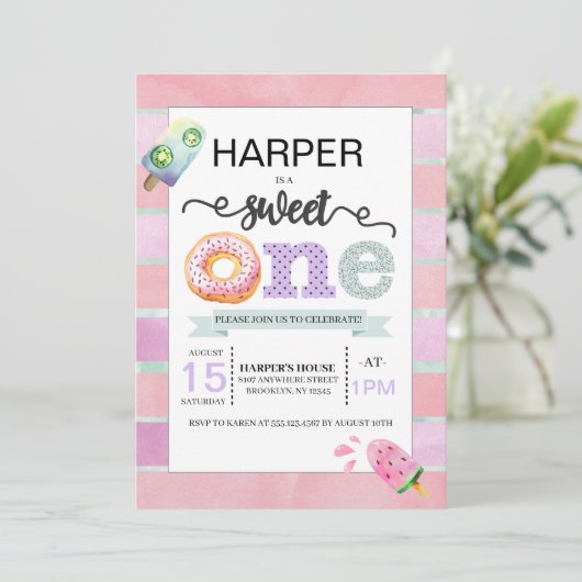 Sweet One First Birthday Uitnodiging (Staand voorkant)