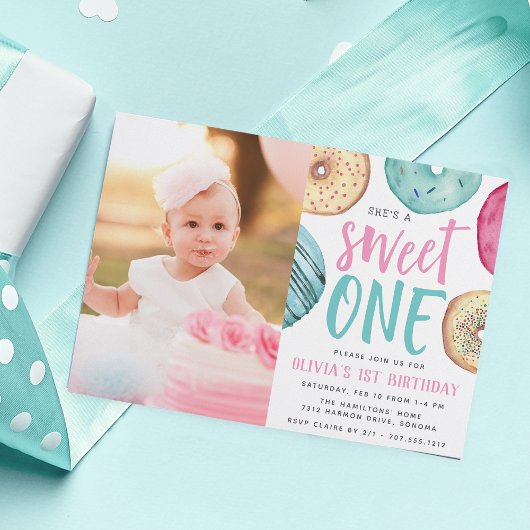 Sweet One | Foto Donut First Birthday Kaart