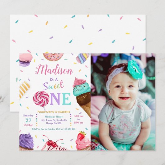 Sweet One foto verjaardagsfeestje Kaart (Voorkant / Achterkant)