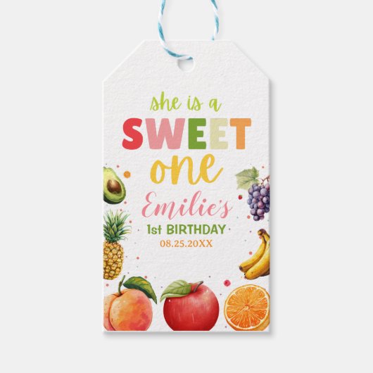Sweet One Fruit 1e verjaardagsfeestje, Zomerfeest Cadeaulabel (Voorkant)