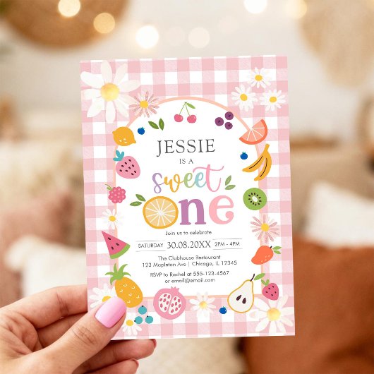 Sweet One Fruit 1st Birthday Invitation Kaart
