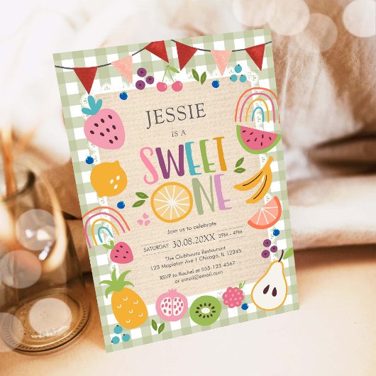 Sweet One Fruit 1st Birthday Invitation Kaart
