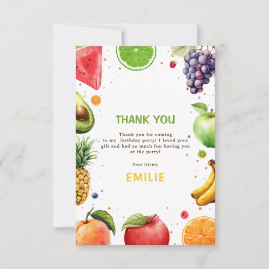 Sweet One Fruit 1st Verjaardag Bash, Zomerfeest Bedankkaart (Voorkant)