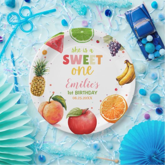 Sweet One Fruit 1st Verjaardag Bash, Zomerfeest Papieren Bordje (Feest)