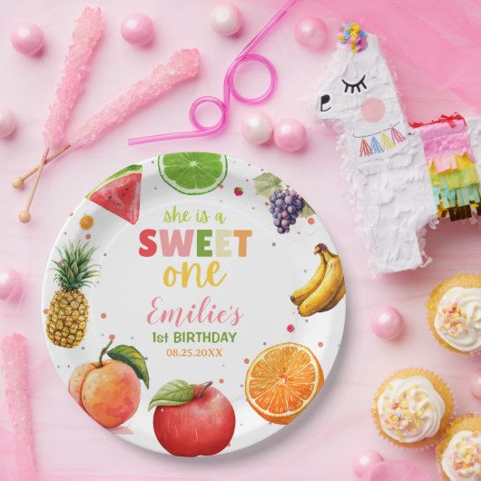 Sweet One Fruit 1st Verjaardag Bash, Zomerfeest Papieren Bordje (Feest)