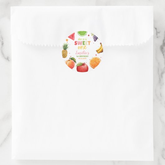 Sweet One Fruit 1st Verjaardag Bash, Zomerfeest Ronde Sticker (Tas)
