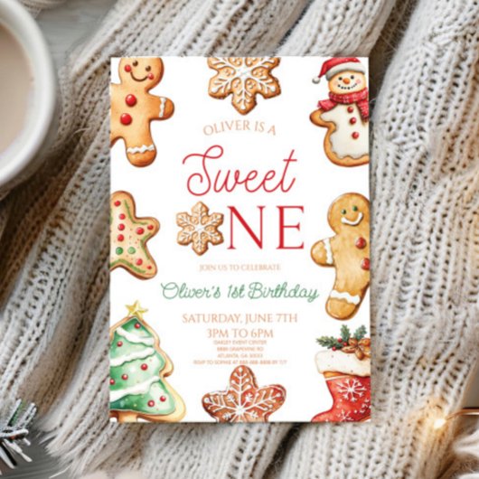 Sweet One Gingerbread Cookie 1st Birthday Party Kaart