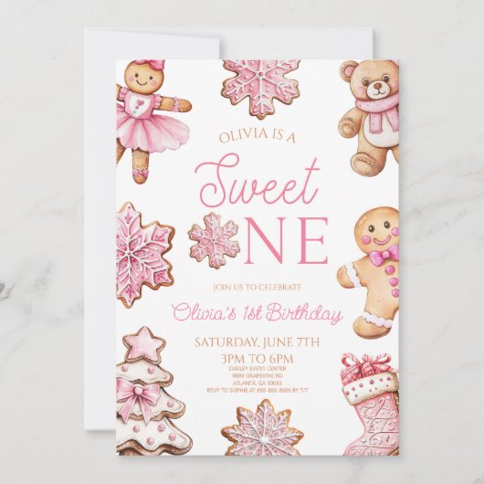 Sweet One Gingerbread Cookie 1st Birthday Party Kaart (Voorkant)