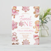 Sweet One Gingerbread Cookie 1st Birthday Party Kaart (Staand voorkant)