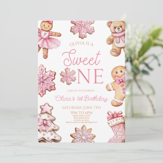 Sweet One Gingerbread Cookie 1st Birthday Party Kaart (Staand voorkant)