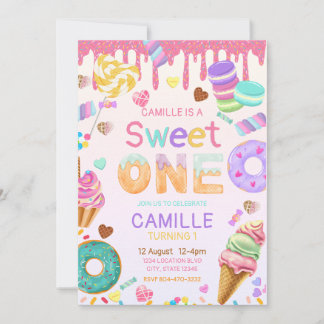 Sweet One Girl Birthday invitation Kaart