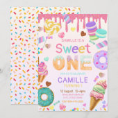 Sweet One Girl Birthday invitation Kaart (Voorkant / Achterkant)