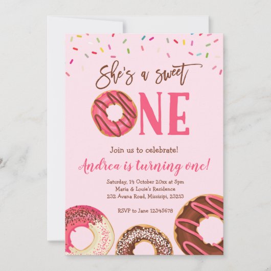 Sweet One Girl Donut, uitgenodigd op de dag van de Kaart (Voorkant)
